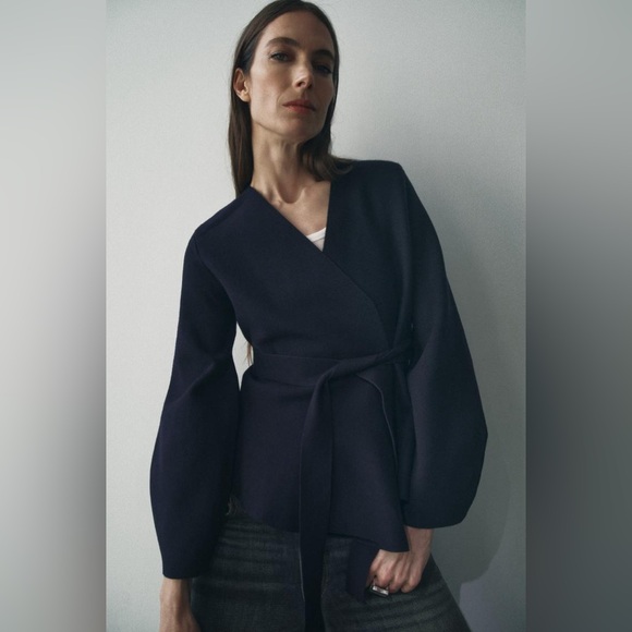 NWT ZARA BELTED SWEATER KNIT BLAZER - Picture 2 of 7